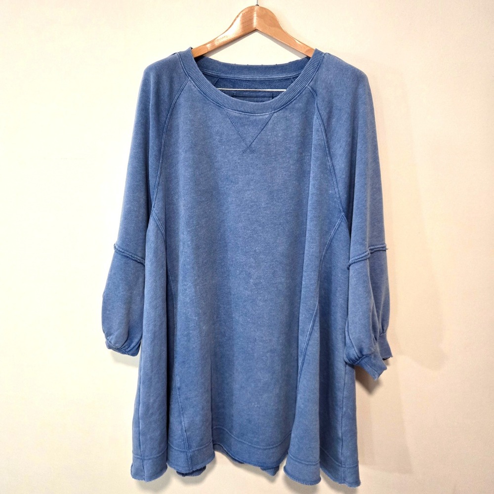 American Eagle Sweatshirt Dress Womens XL Blue Oversized Acid Wash Raw Hem New